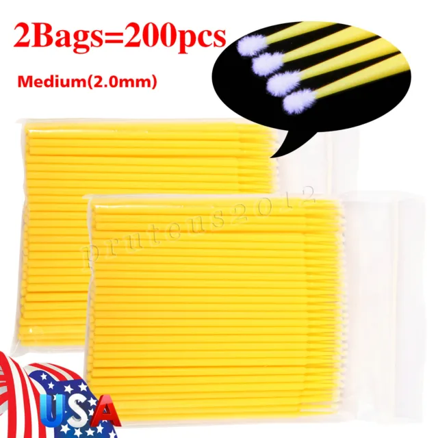 200PCS Dental Micro Brush Disposable Materials Tooth Applicators 2.0mm Yellow