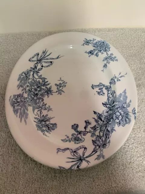 Antique Victorian Royal Doulton Large Blue & White Floral Pottery Platter