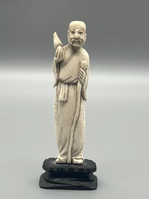 Antique Ca.1920s Republic Of China Period Chinese Hand Carved Figure Zhuge Liang