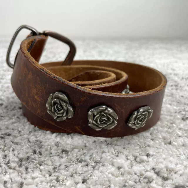 Vintage Belt Men Size 32 Leather Brown Studded Roses Made In Italy Handmade