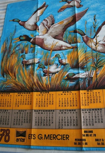 Lot De 6 Torchons Vintage 1978 - Calendrier Tissu - Ford, Fleurs, Canard - Mourgues