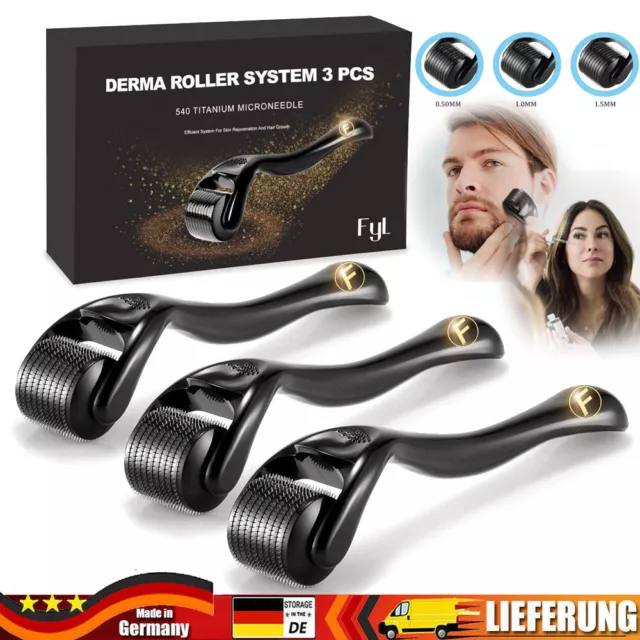 3X Derma Roller 540 Titan Micro Nadel Haut Roller Haar&Hautpflege 0.5/1.0/1.5mm
