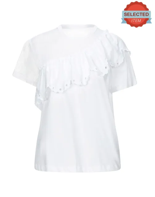 RRP €275 RED VALENTINO Top Size XS Plumetis Trim Ruffle Embroidered Eyelets