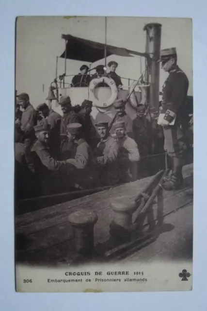 04A59 Cartolina Schizzi da Guerra 1915 - 306 - Imbarco Da Prigionieri Allemands