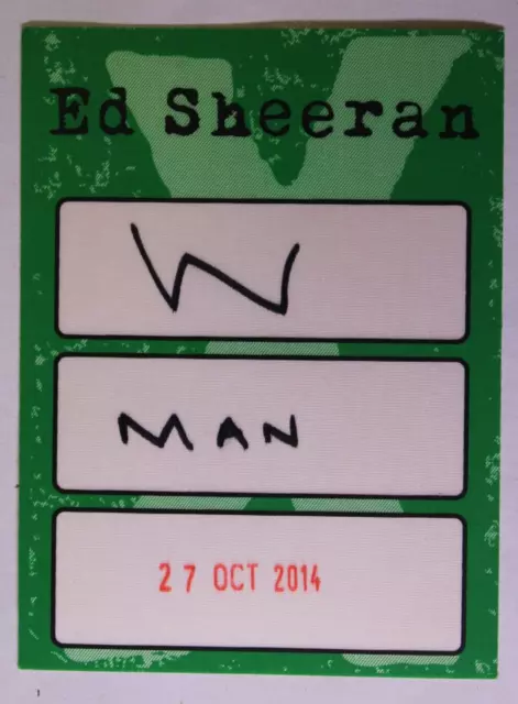 Ed Sheeran Pass Ticket Original 'X' Tour Manchester Okt Manchester Arena 2014