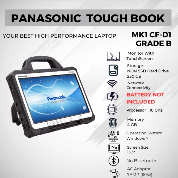 Tablette Panasonic Toughbook CF-D1 MK2, 8 Go RAM, 256 Go SSD, Windows 10 Pro, Bluetooth