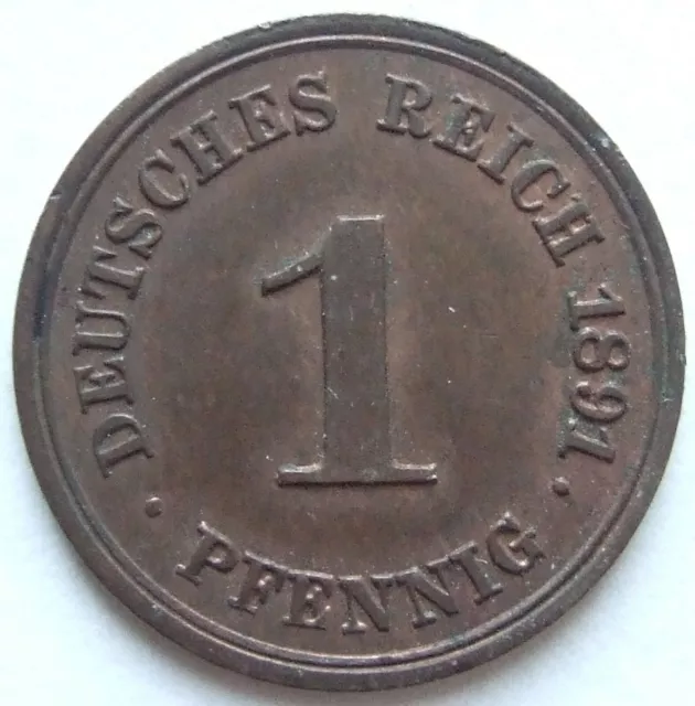 Moneta Reich Tedesco Impero Tedesco 1 Pfennig 1891 F IN Uncirculated