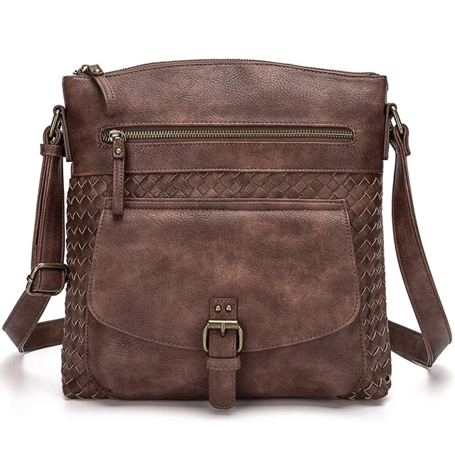 Brown Cross Body Purse,￼￼ Medium, Faux Leather, Multi pocket, Great For Travel