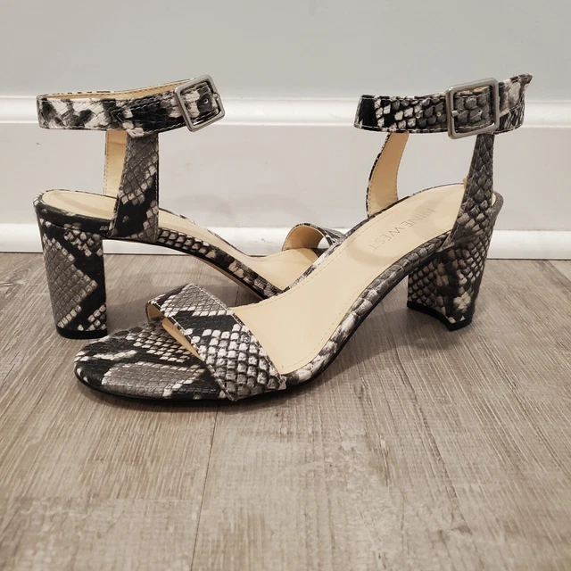 NINE WEST PIXEL Block Heel Python Snakeskin Print Gray Sandals