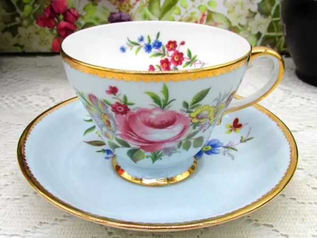 Royal Grafton Pink Rose Floral Spray Scalloped Gold Trim Tea Cup And Saucer