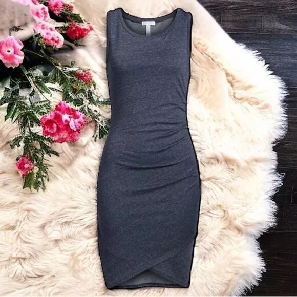 Leith Ruched Bodycon Crossover Tank Dress in Charcoal Women’s Size M