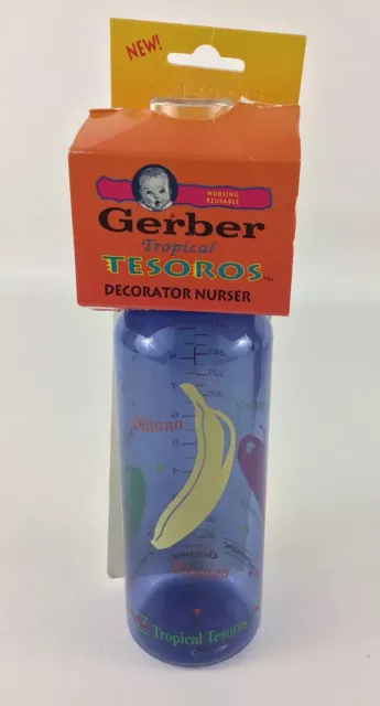 Vintage Baby Bottle Gerber Decorator Nurser 9oz Tropical Tesoro’s Tinted New
