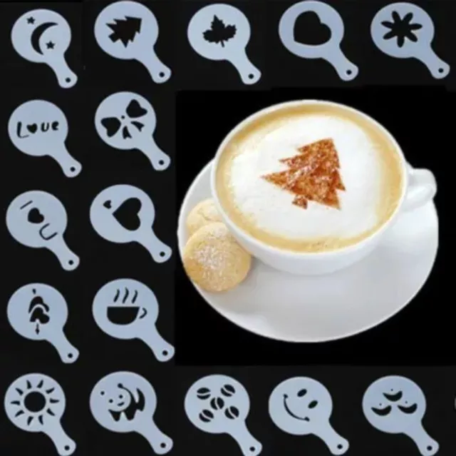 16 Stück Kaffee Cappuccino Latte Schablonen Milchschaum Kakao Kuchen Deko