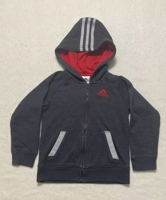 Adidas Fleece Hoodie Toddler 4T Dark Gray Full Zip Three Stripe Embroidered Logo