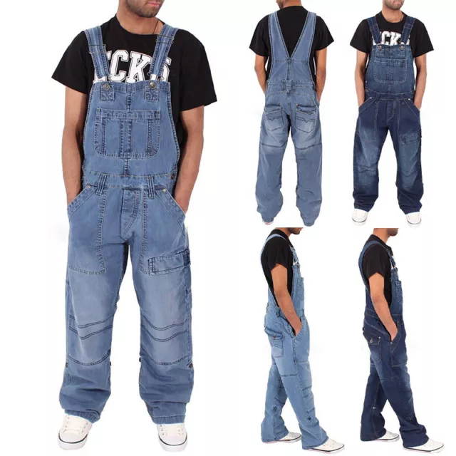 Men Casual Denim Dungarees Pants Overalls Bib And Brace Coveralls Jeans Trousers