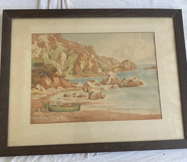 TABLEAU ANCIEN MARINE Signé Virgile Mafonso- Voiliers Au Coucher Du