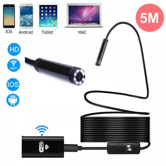 5M 8LED WiFi Borescope Endoscope Snake Inspection Camera for iPhone Android iOS