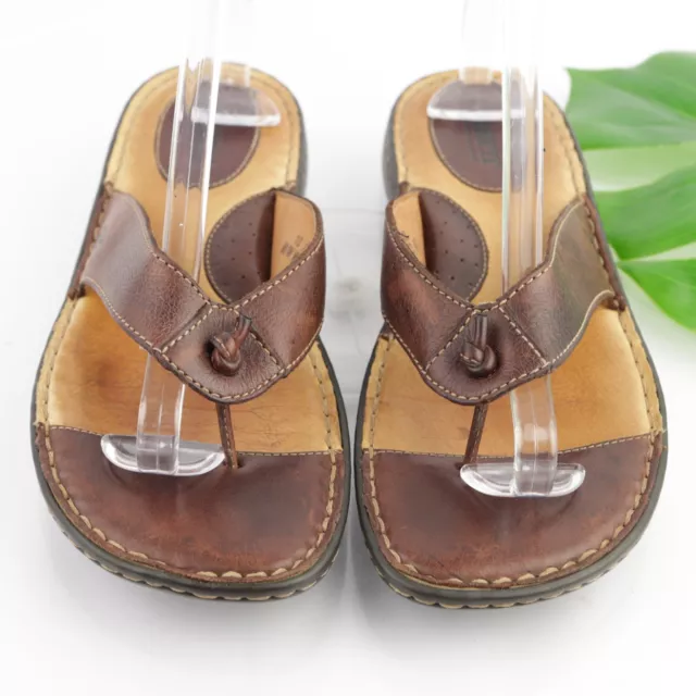 Born Women's Sandal Size 10 Brown Leather Thong Flip Flop Slide Opanka Casual 2