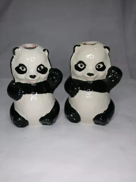 Vintage Ceramic Panda Bear Macrame Beads Hand Painted