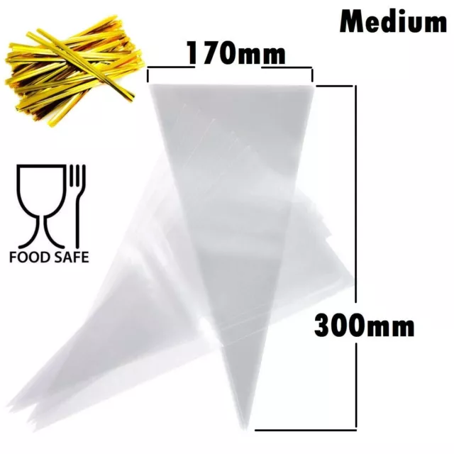 Cellophane Cone Sweet Bags Clear Plastic Cello Small Large Party Gift Twist Ties