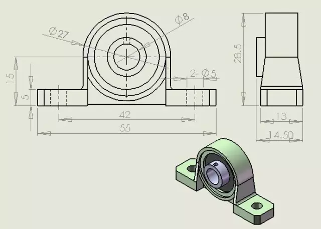 8mm Mounted Block Cast Housing Self-aligning Pillow Bearing P08