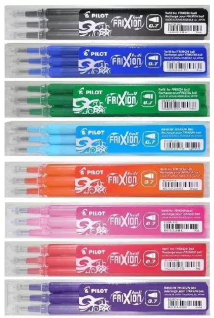 Pilot FriXion Erasable Pen Refills Replacement Ink Cartridge Medium 0.7mm Colour 3