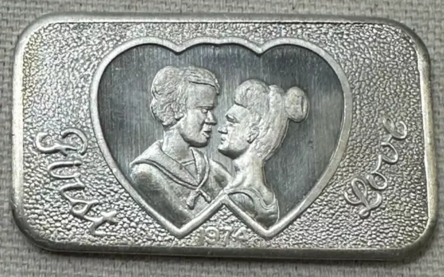 Vintage 1974 Mother Lode Mint "First Love" MLM - 1 Troy Ounce 999 Silver Art Bar