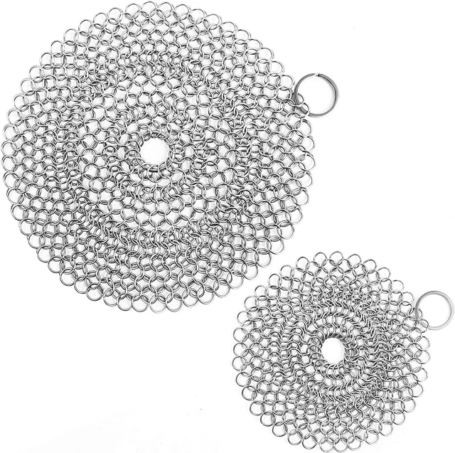 Cast Iron Skillet Cleaner Chainmail,2 Pack Premium Stainless Steel Chain Maille