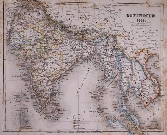 Dated 1833 Universal Atlas Map ~ OSTINDIEN / HINDOSTAN / BURMA ~ (10x12)-#1305