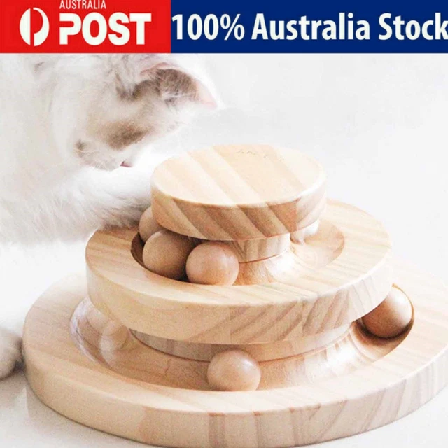 Cat Toy Tower Roller Wooden Turntable Track Balls Puzzle Kitten Play Toys