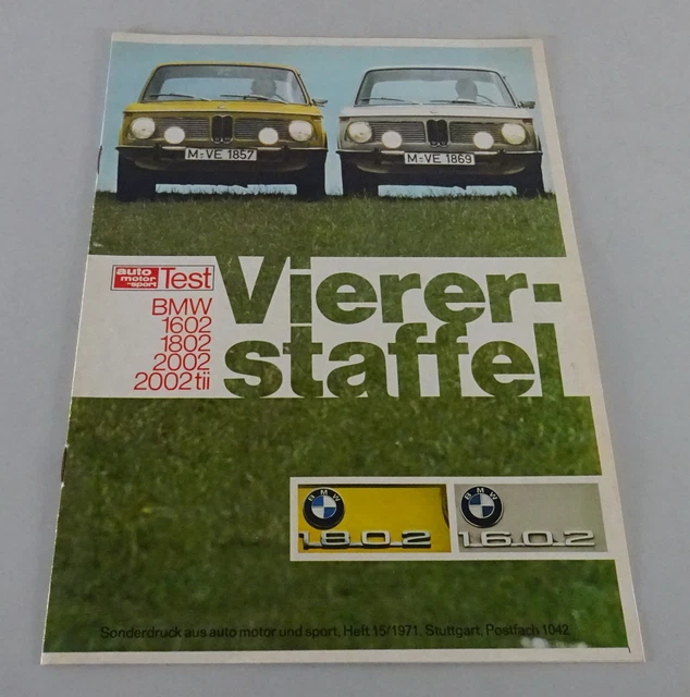 Prospetto Auto Motore & Sport Test BMW 1602/1802/2002 + Tii Stand 1971