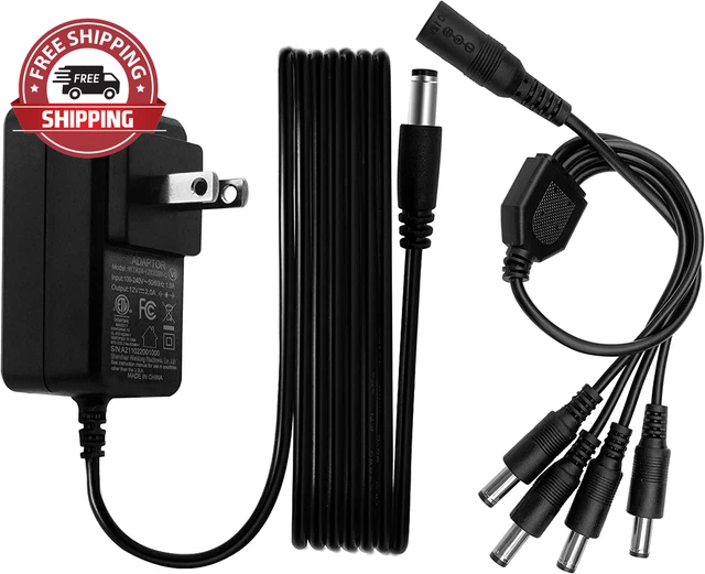 12V 2A/2000Ma DC Power Supply Adapter, 100-240V 50/60Hz AC to DC 24W Wall Charge