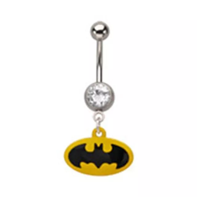 Belly Ring Batman w/Clear Gem DC Comics Dangle Naval Steel Body Jewelry