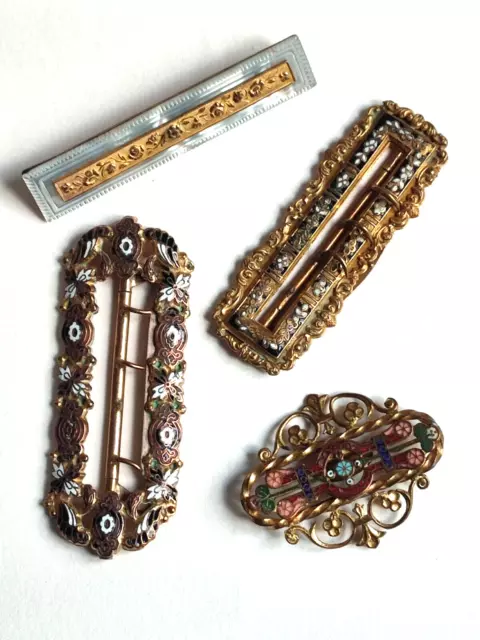 Napoléon III: boucles de ceintures anciennes en métal doré décor émaux Bressans
