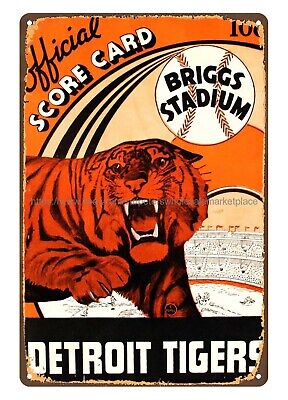 DETROIT TIGERS 1934 baseball score card Briggs Stadium metal tin sign wall art