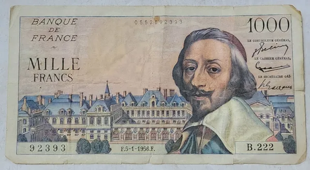 FRANCE 🇫🇷 1000 FRANCS BANKNOTE JANUARY 5th, 1956