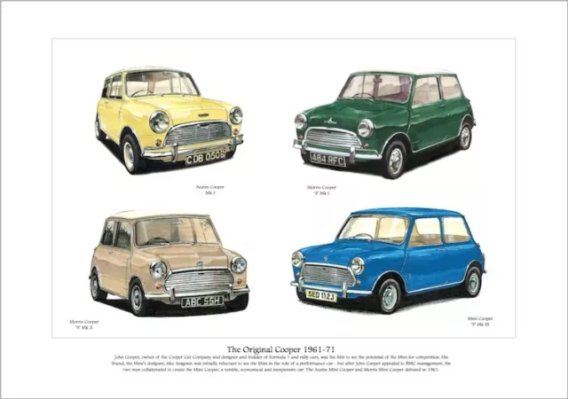 THE MINI COOPER 1961-71  Fine Art Print - Austin Morris MkI MkII S Mk1 Mk2 & 'S'