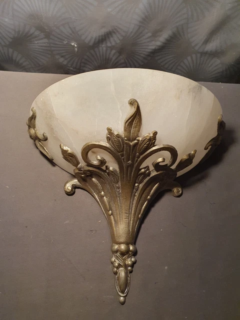 applique murale lampe 1910 1920 en albatre & bronze argenté art deco art nouveau