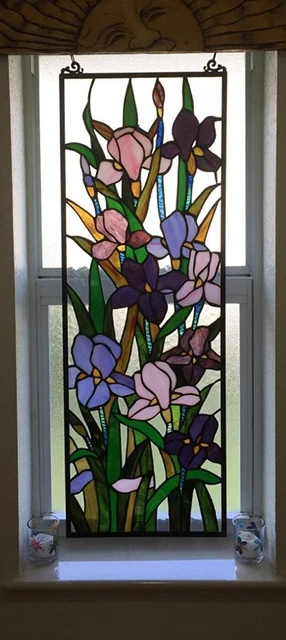 31.5" Tiffany Style Stained glass multi color Iris Hanging window panel