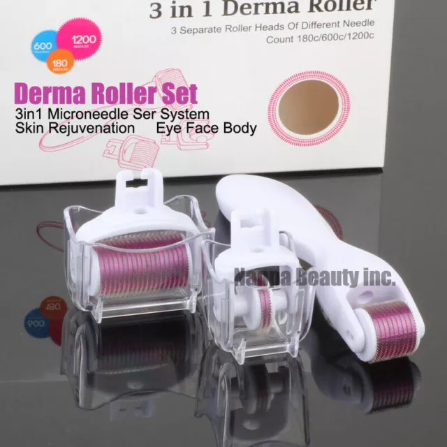 3 en 1 Derma Roller Set Anti-envejecimiento Terapia de la Rodillo de micro aguja