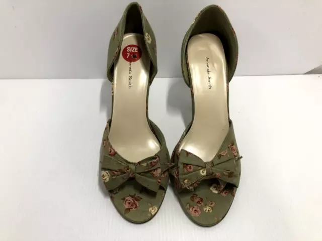 Amanda Smith Shoes Women`s 7M Green Pink Fabric NEW Amanda Smith Shoes Women`s 7M Green Pink Fabric NEW