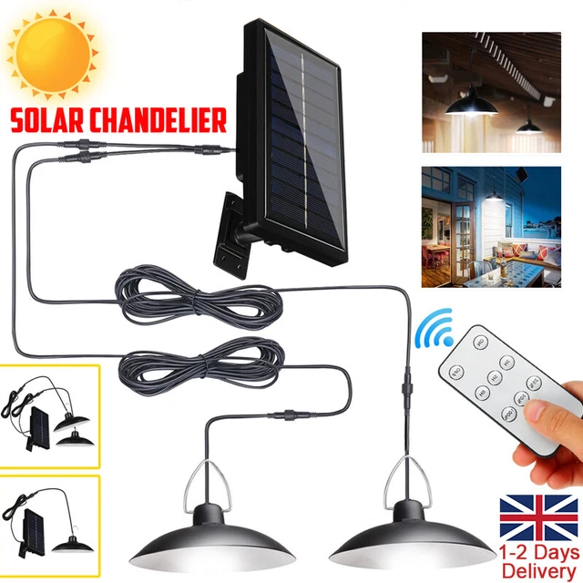 Double Heads Solar Panel LED Pendant Hanging Light Shed Lamp Garden Lighting UK