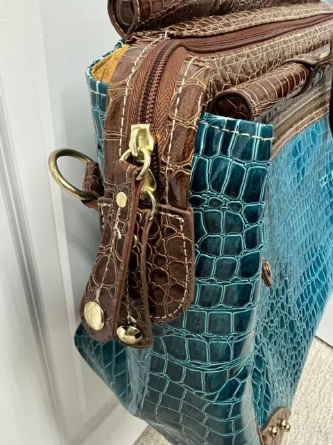 Samantha Brown Luggage Turquoise Blue Brown Croc Embossed Weekender Carry On Bag 11