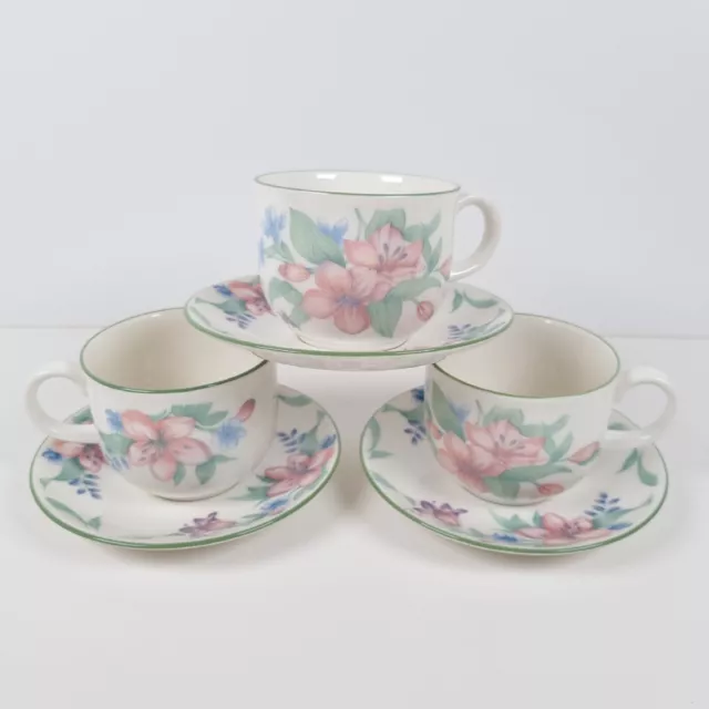 Royal Doulton Expressions Carmel Cups & Saucers Floral English China Set of 3