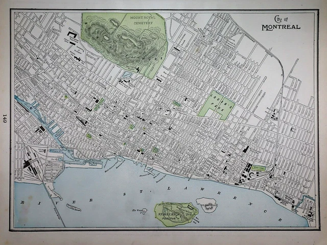 Old (11x14) 1899 Cram's Atlas Map ~ CITY of MONTREAL, CANADA ~ Free S&H ~Inv#506