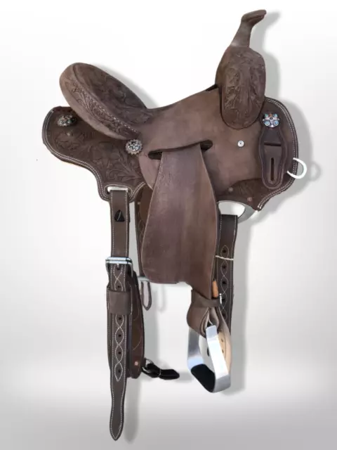 Leather Western Horse Saddles Barrel Racing Premium with tack set free ship