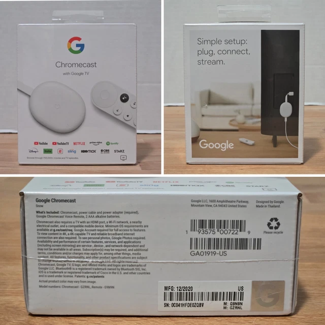 GOOGLE CHROMECAST 4K with Google TV - Snow $20.00 - PicClick CA