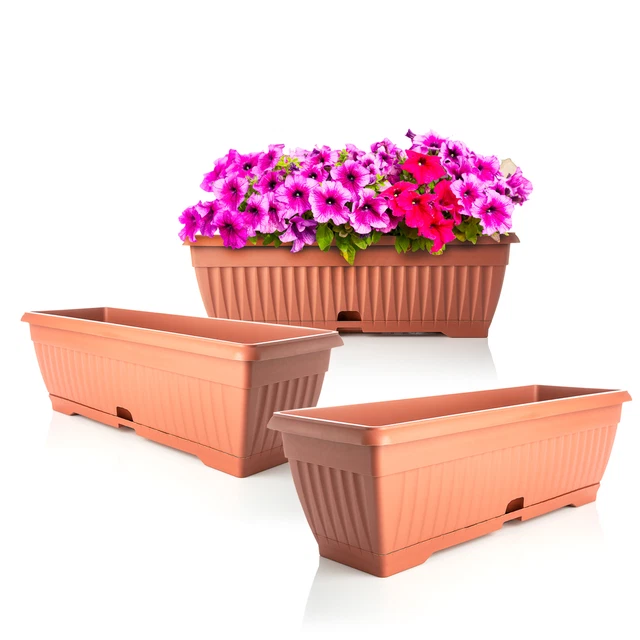 3x Blumenkasten Balkonkasten Pflanzkasten mit Untersetzer 50 cm terracotta