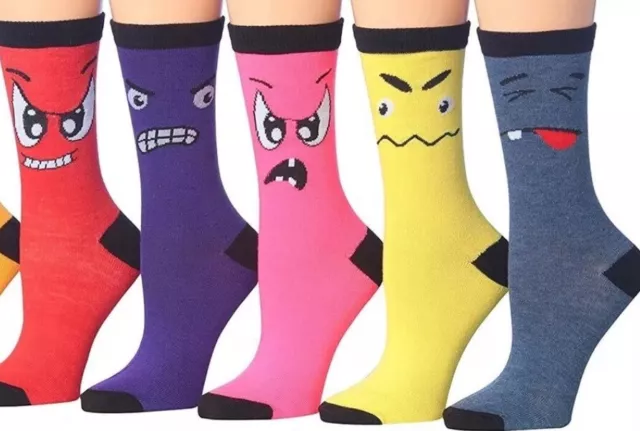 Tipi Toe Socks Pack Funny Face Monsters 5 Pack Size 10-13 Womens