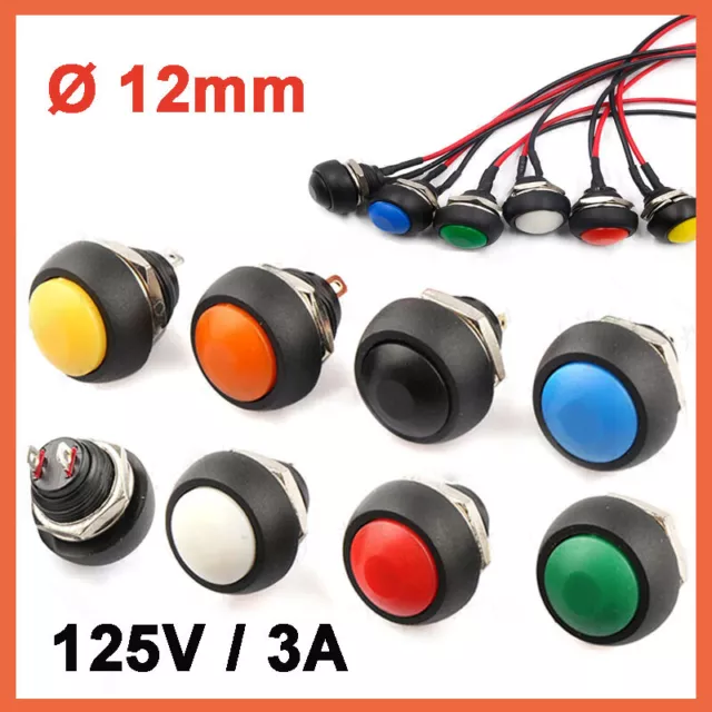 12mm Momentary Push Button Horn Switch OFF (ON) 125V / 3A Red Green Yellow Blue